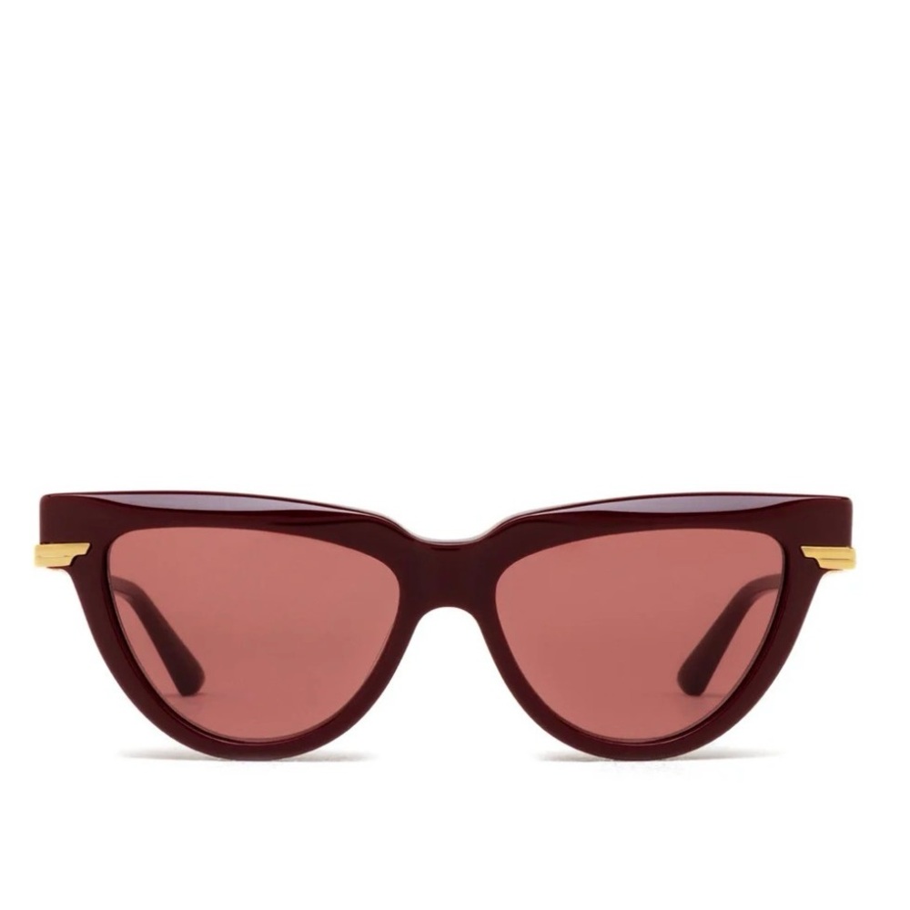Bottega Veneta Burgundy Cat-Eye Sunglasses with Gold Accents